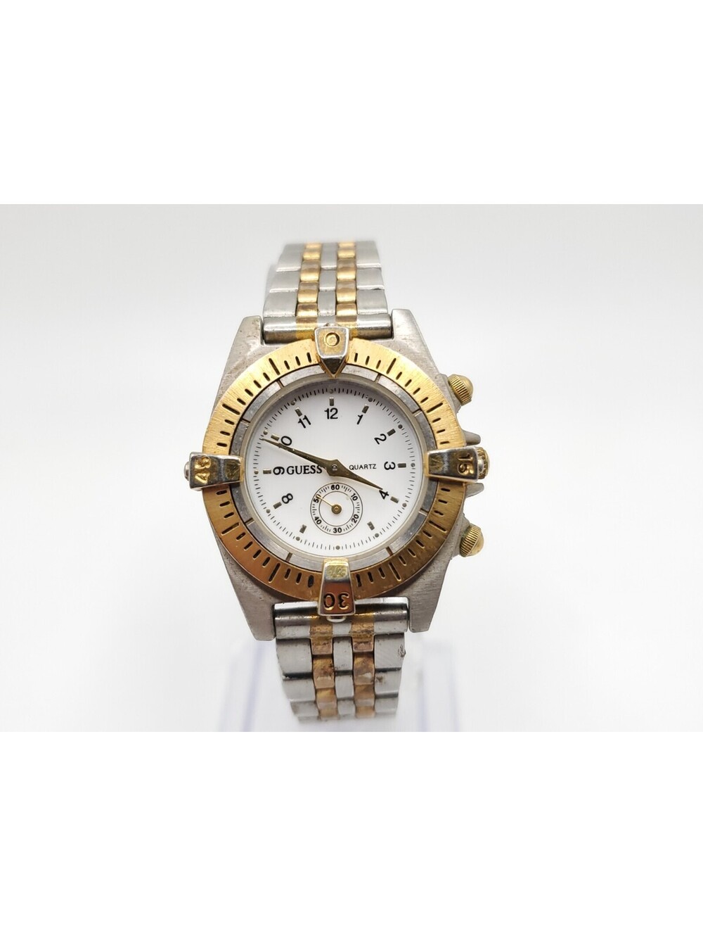 Guess Quartz Watch Womens Small Seconds Hand Dial White Two-Tone 30mm
